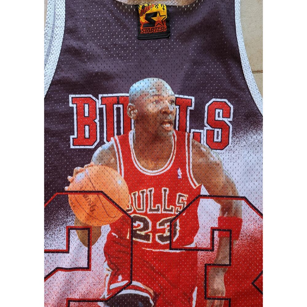 JORDAN #23 Chicago Bulls 90s STARTER jersey AOP Hot Print mesh L red NBA vintage
